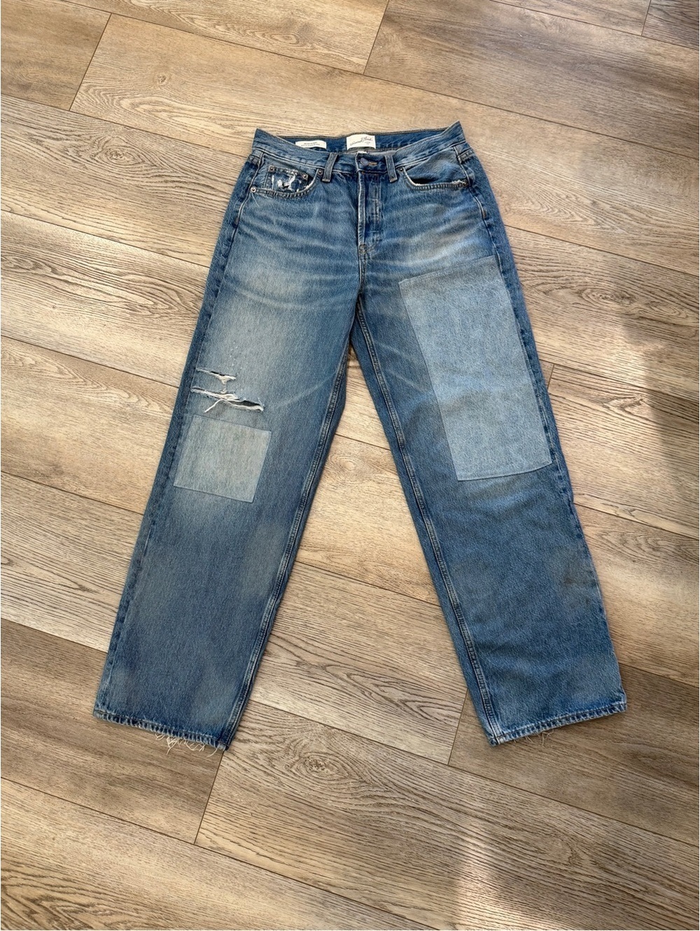Universal Thread Blue Straight-Leg Patchwork Jeans | Size 6